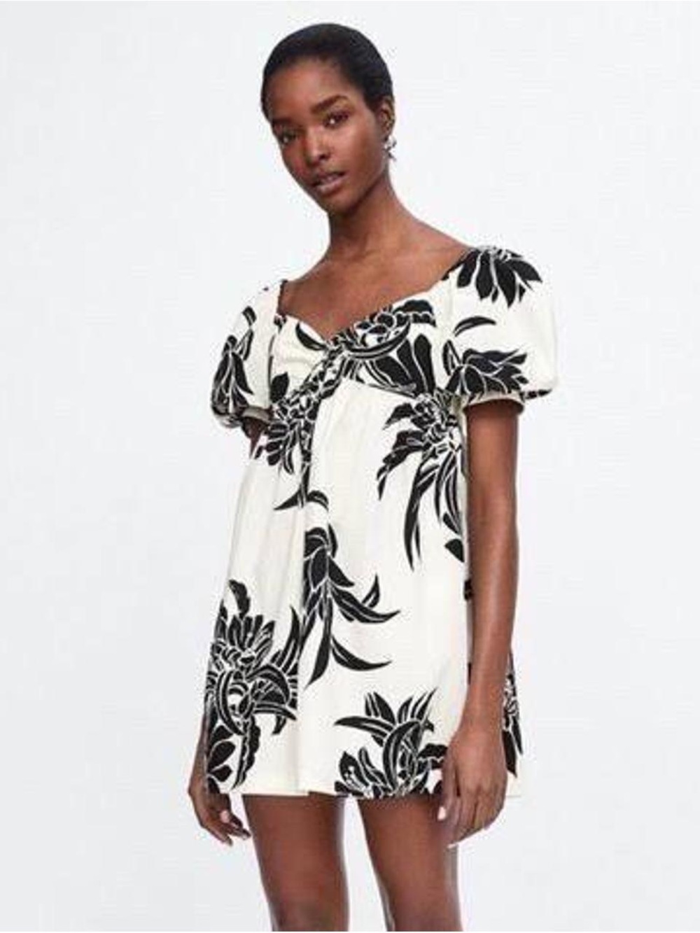 Zara Floral Puff Sleeve Babydoll Mini Dress Resortwear Classic